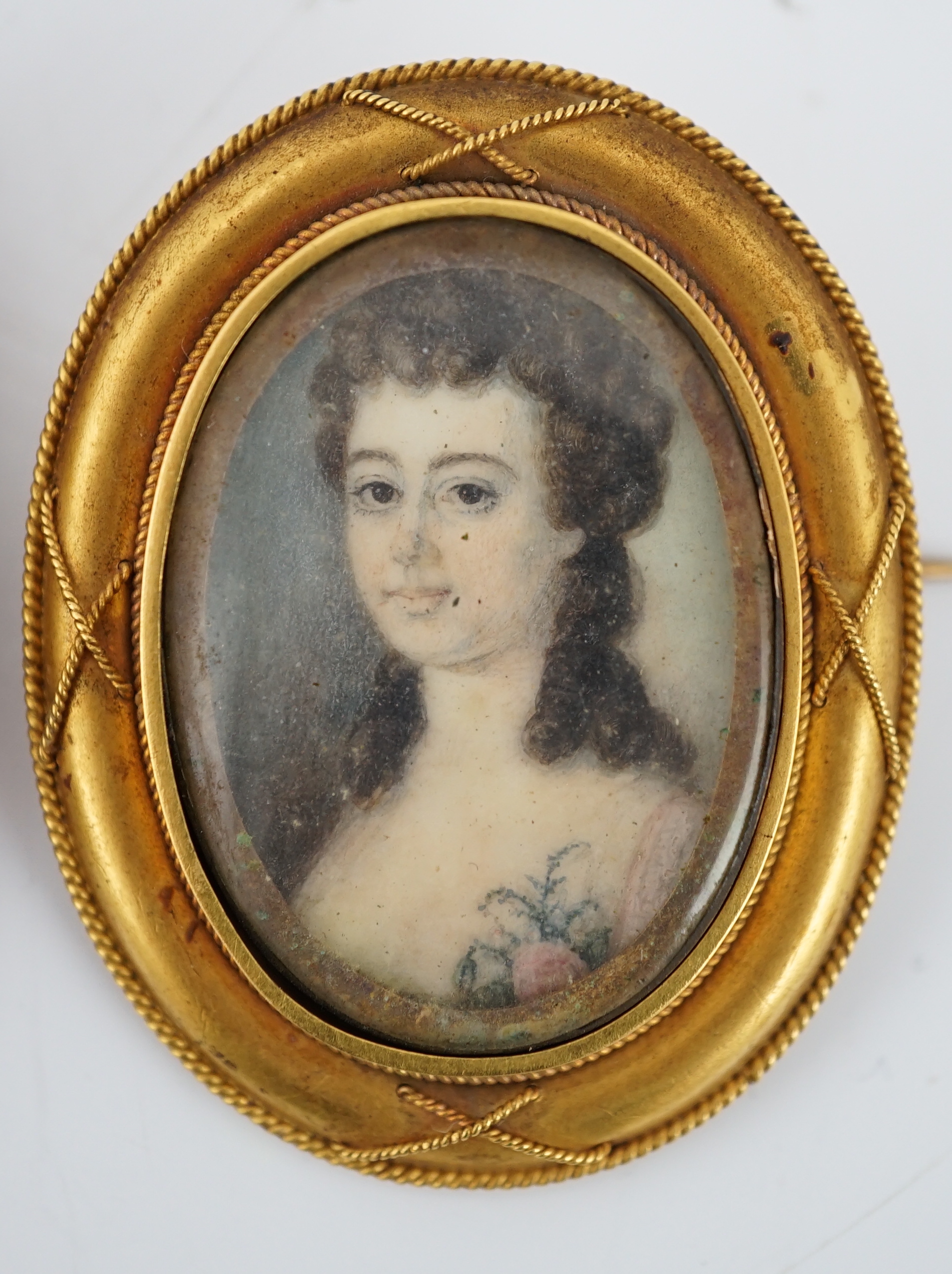 English School circa 1800, Portrait miniatures of John and Elizabeth Brome, oil on ivory (2), 4.6 x 3.8cm. & 3 x 2.3cm. CITES Submission reference 8CK25C1N